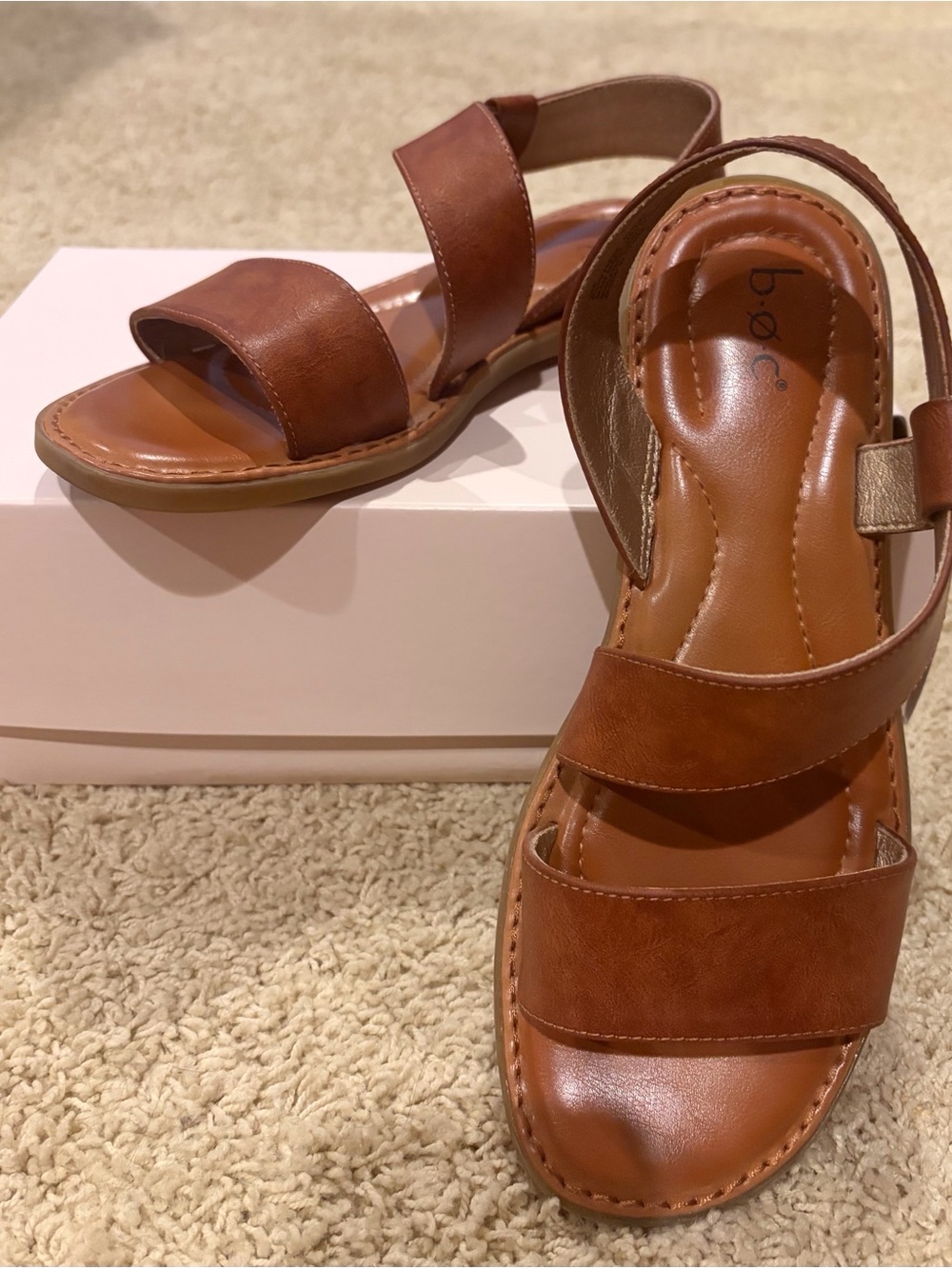 boc Women's Tan Brown Double-Strap Slide Sandal
